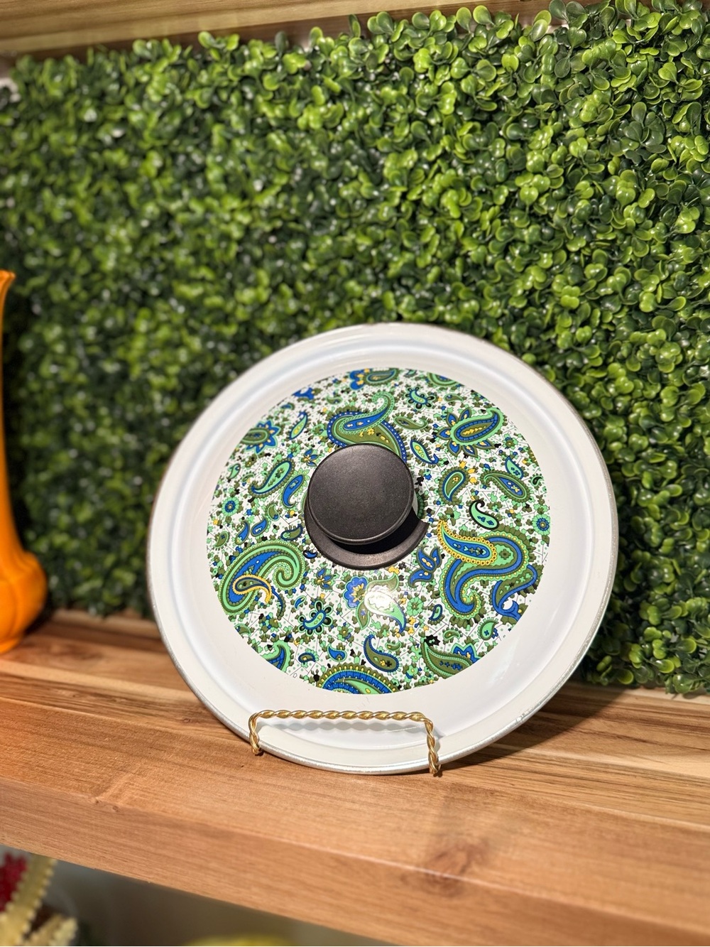 1970s Fancipans Enamel Blue & Green Paisley Replacement Lid